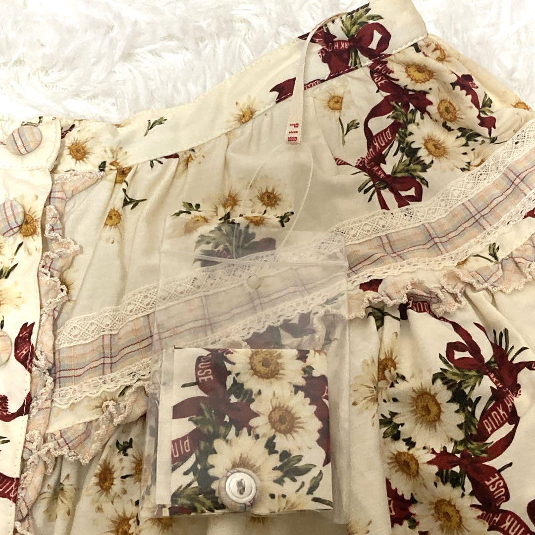 未使用級 ピンクハウス ロング フレア フリル 花柄 リボン レース スカート