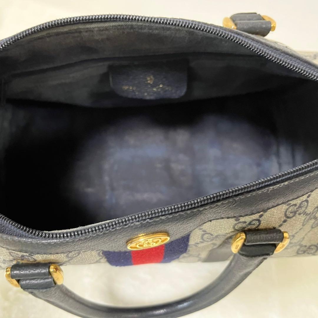 GUCCI MINIボストンバッグ ベージュ/ネイビー/レッド