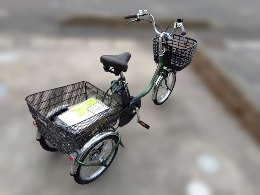 電動アシスト三輪車 グリーン 前後バスケット付き