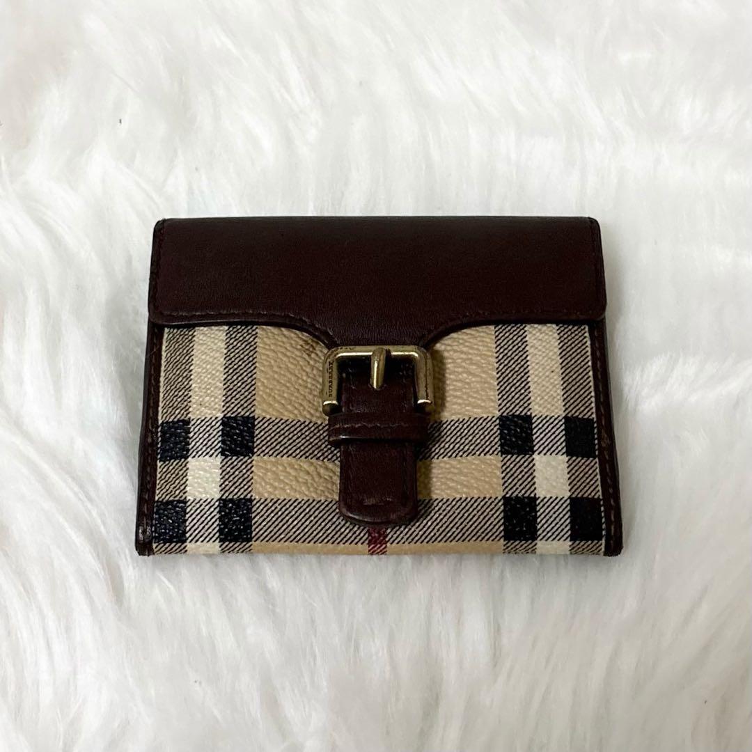 【極美品】BURBERRY レザー 2つ折り財布 ノバチェック ゴールド金具