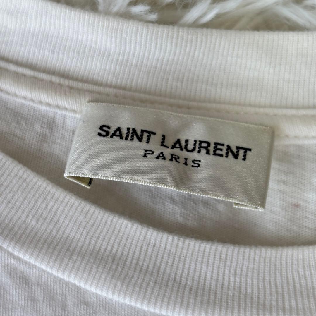 SAINT LAURENT PARIS ロゴ刺繍Tシャツ 白 XS