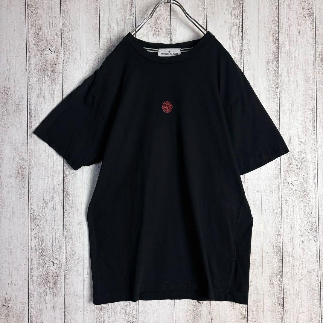 6253【美品・Lサイズ】ストーンアイランド☆両面プリントロゴTシャツ 黒 赤