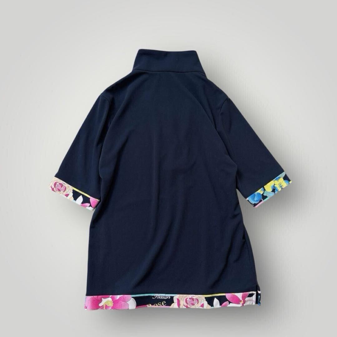 ［美品 上質]レオナール スポーツ 半袖ポロシャツ 38 花柄 ロゴ入り