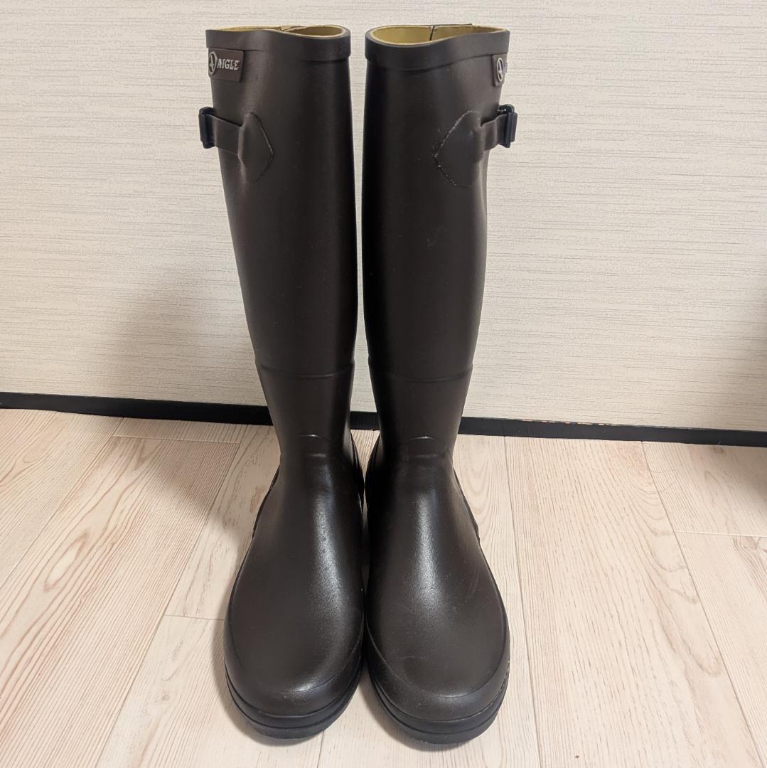 AIGLE エーグル シャンタベル ラバーレインブーツ ロング 38 ブラウン