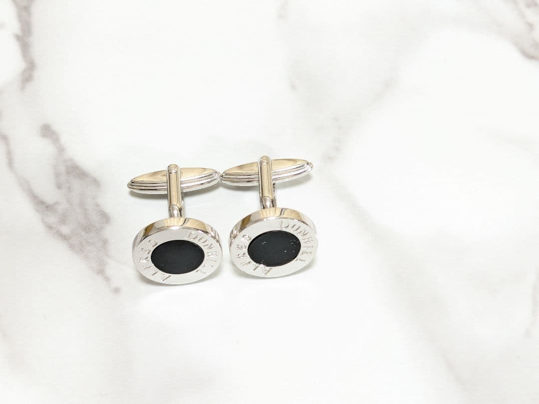ダンヒル　Dunhill　ラウンド　オニキス　シルバー　925　カフス　ブラック