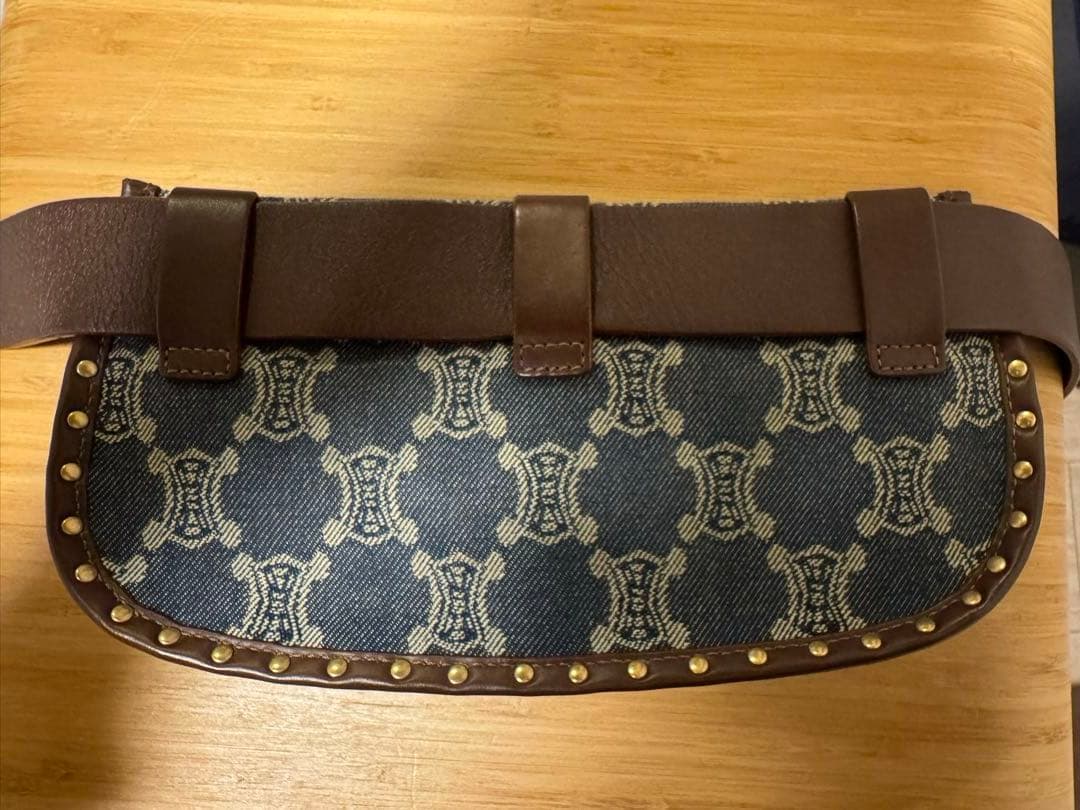 CELINE セリーヌ　ウエストバッグ　マカダム柄　ブルーデニム×レザー