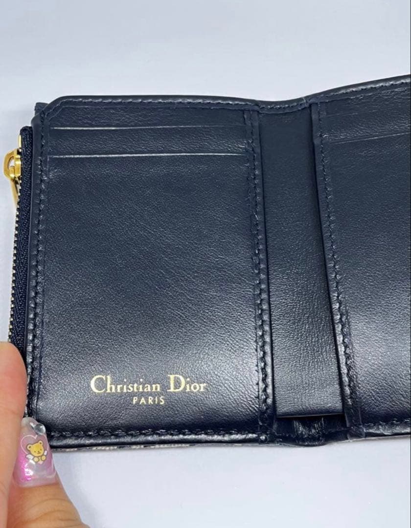 K　Christian Dior 三つ折り財布 ベージュ/ネイビー