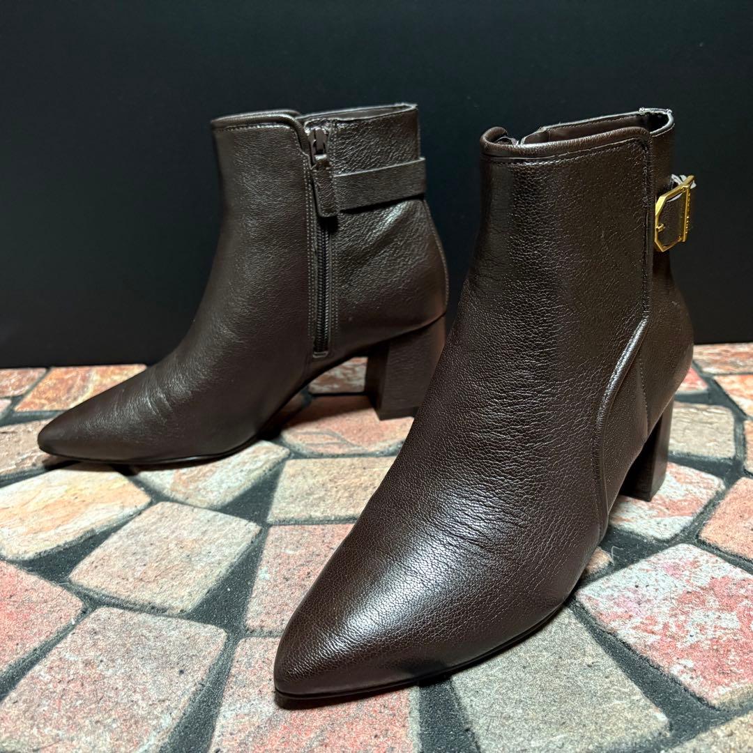 COLE HAAN ショートブーツ レザー　25cm 太ヒール サイドジップ