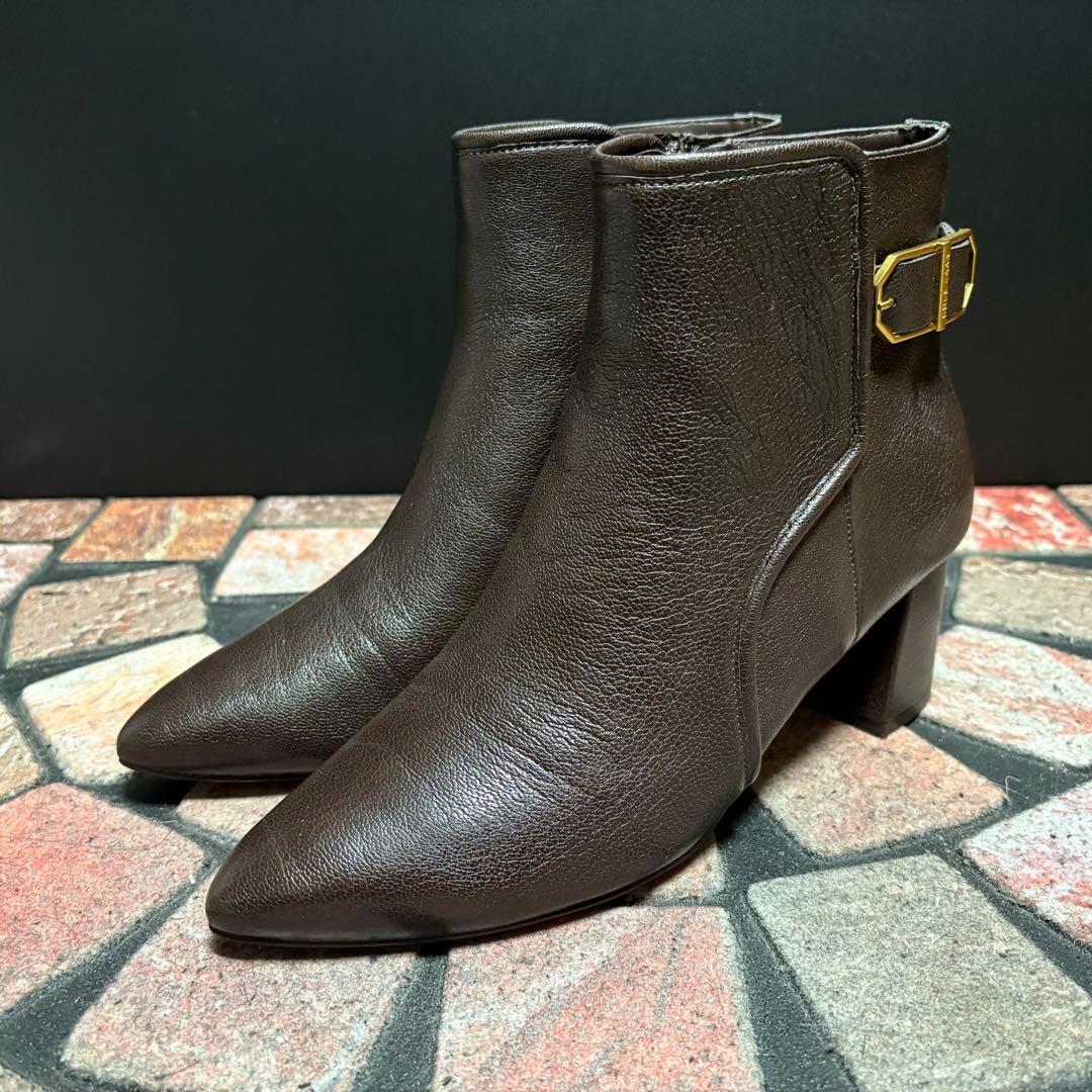 COLE HAAN ショートブーツ レザー　25cm 太ヒール サイドジップ