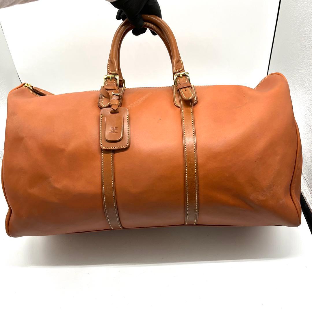 Courreges 本革 ボストンバッグ 2way キャメル 大容量 2433