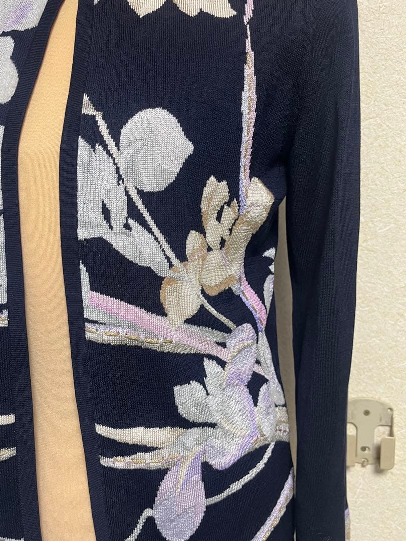 【美品】LEONARD レオナール　カーディガン　花柄　ネイビー
