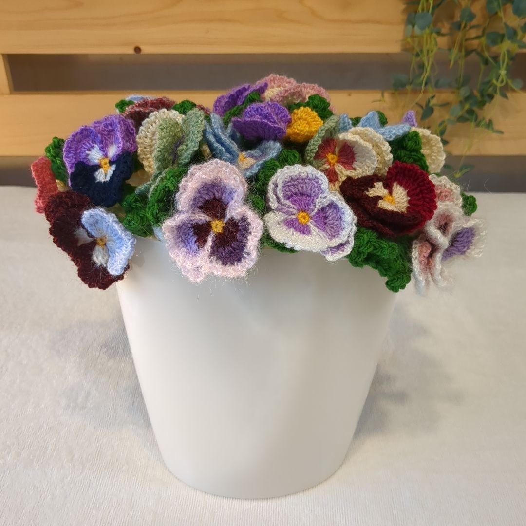 ブーケブランケット 花束 ハンドメイド パンジー リボン