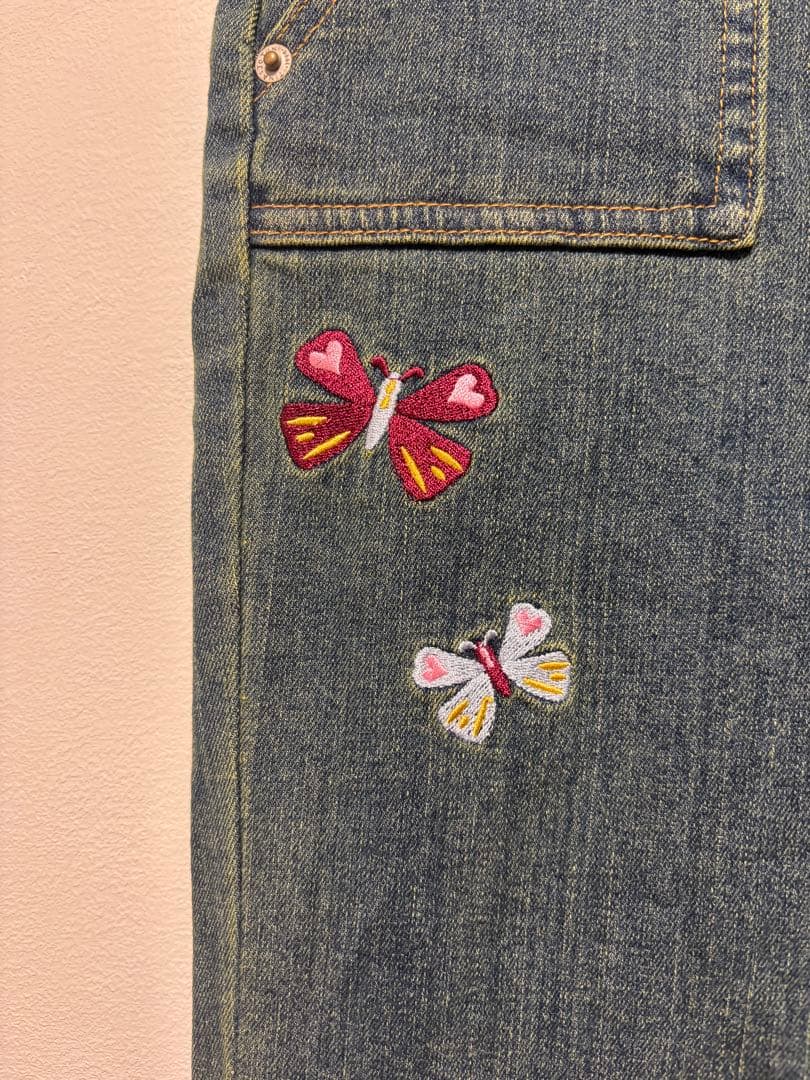 Tinajojun刺繍フレアデニムパンツ