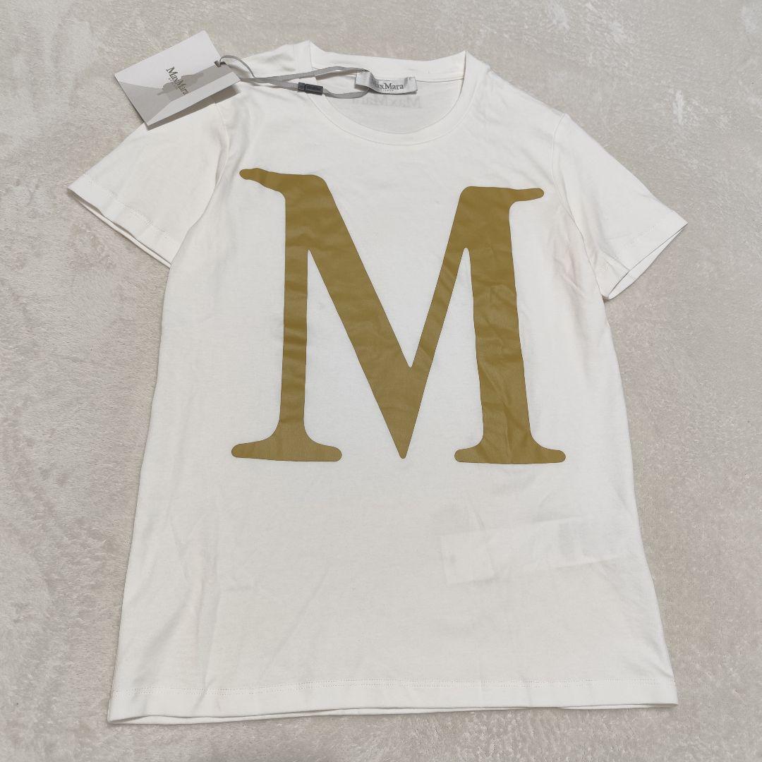 新品 MaxMara プリント Tシャツ ホワイト×キャメル XS