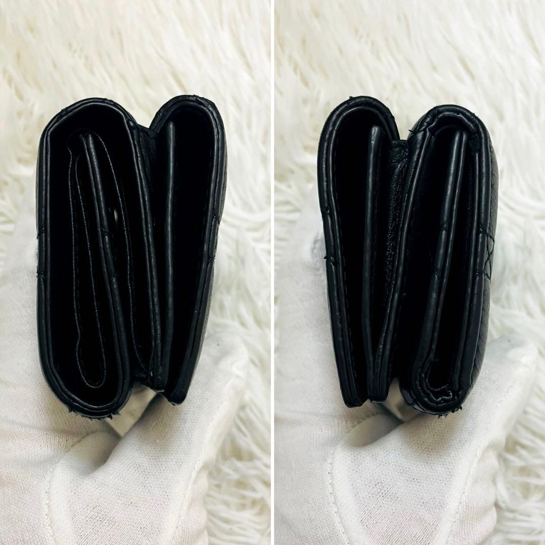 極美✨ディオール 三つ折り財布 カロ カナージュ キルティング レザー 黒
