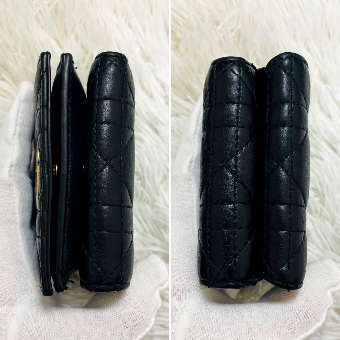 極美✨ディオール 三つ折り財布 カロ カナージュ キルティング レザー 黒