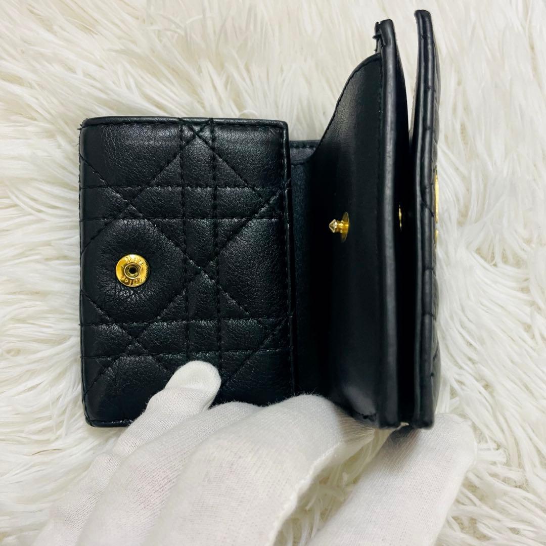 極美✨ディオール 三つ折り財布 カロ カナージュ キルティング レザー 黒