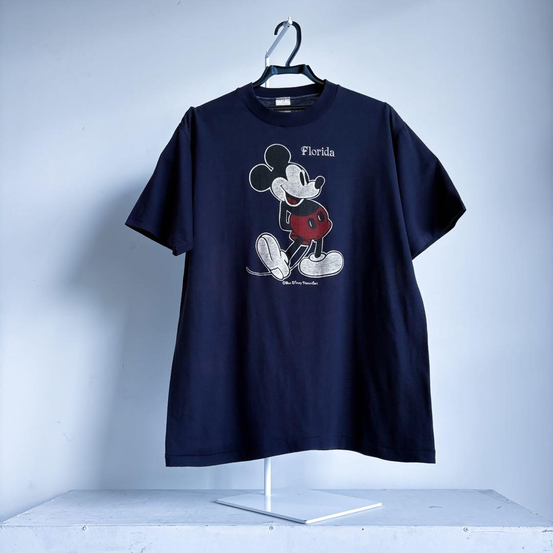 80s Disney ビンテージ 白足 ミッキー XL 紺 ネイビー USA製