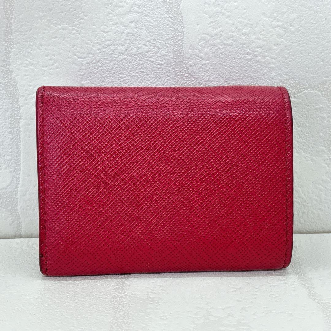 美品✨プラダ PRADA 三つ折り 折財布 サフィアーノ Wホック レッド