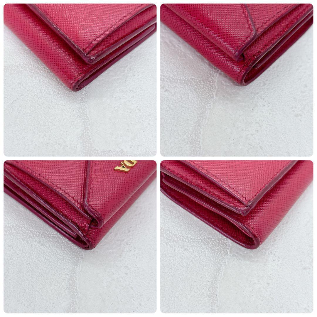 美品✨プラダ PRADA 三つ折り 折財布 サフィアーノ Wホック レッド