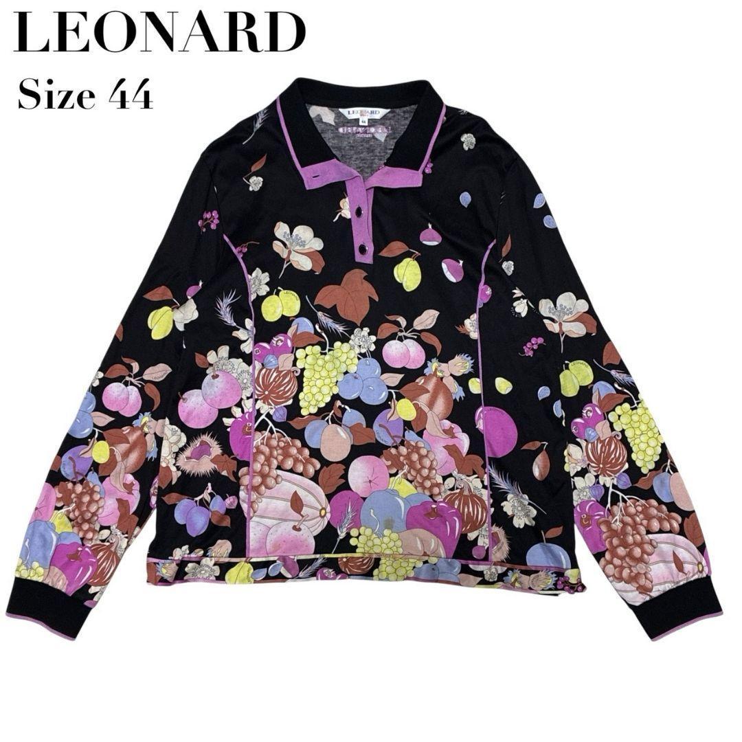 LEONARD SPORT 長袖カットソー ポロシャツ 44 大きいサイズ 黒