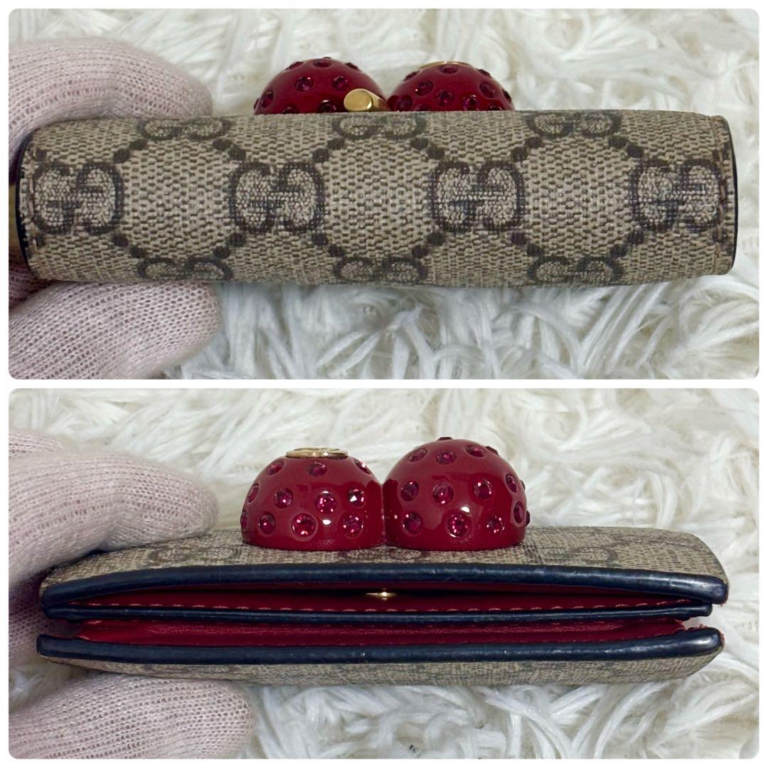 極美品✨グッチ　ストーン抜けなし チェリー さくらんぼ 二つ折り財布 GG柄