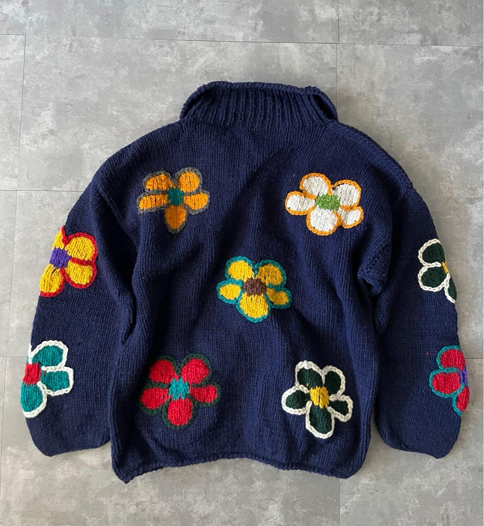 90s vintage エクアドル　フラワー ニット カーディガン