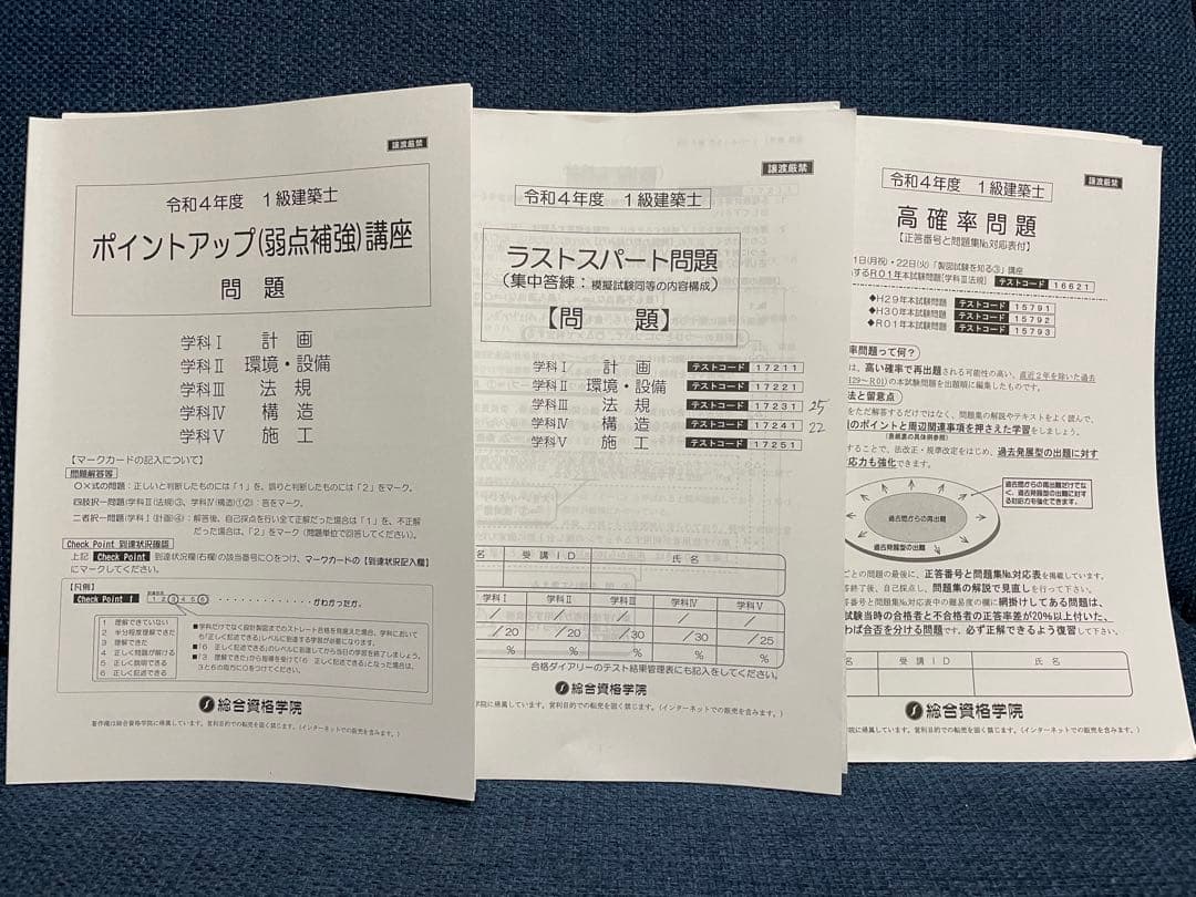 一級建築士　総合資格学院　令和4年度　問題集セット（オリジナル問題含む）