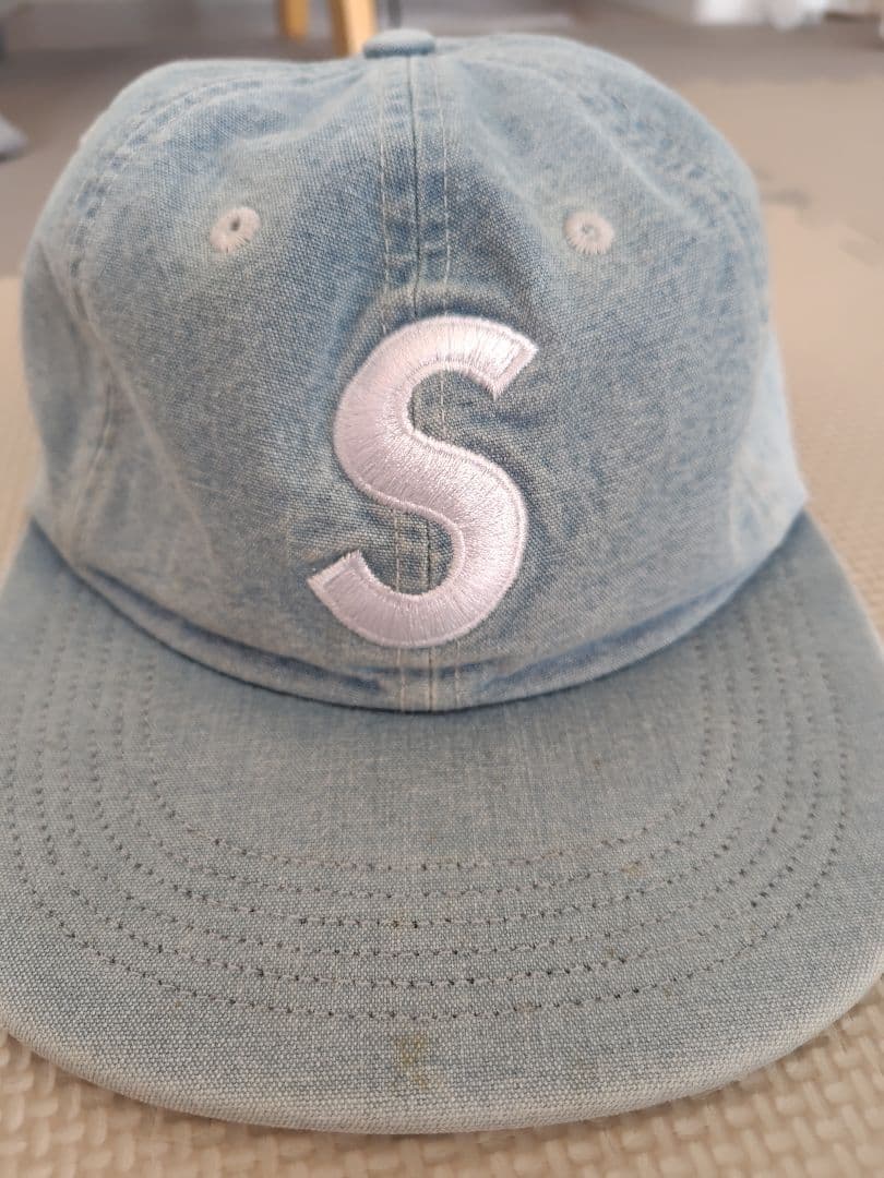 Supreme Sロゴ キャップ ブルー デニム 使用感有 フェード