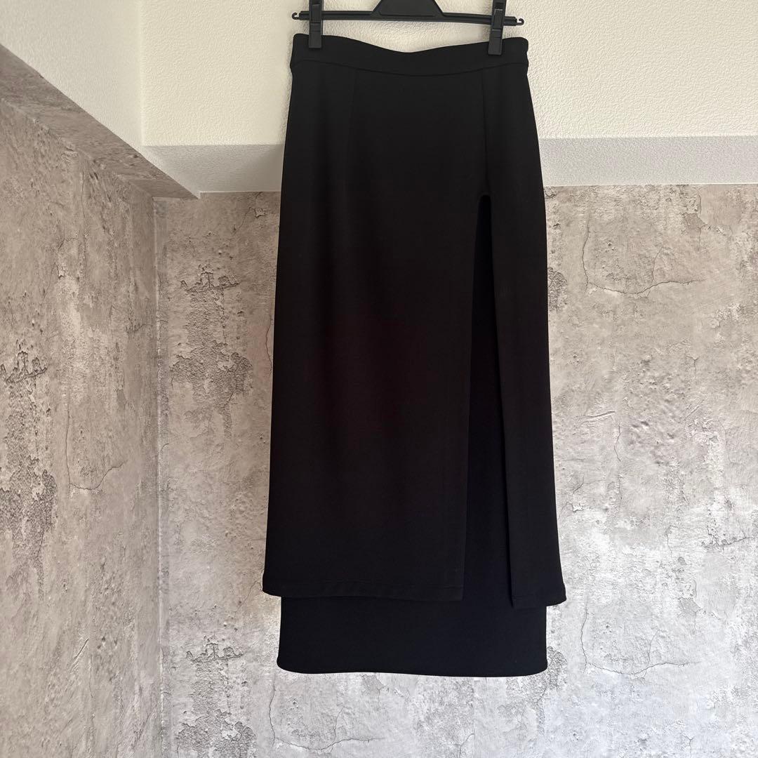 マノフ　MANOF OVERLAP STRETCH SKIRT　ブラック