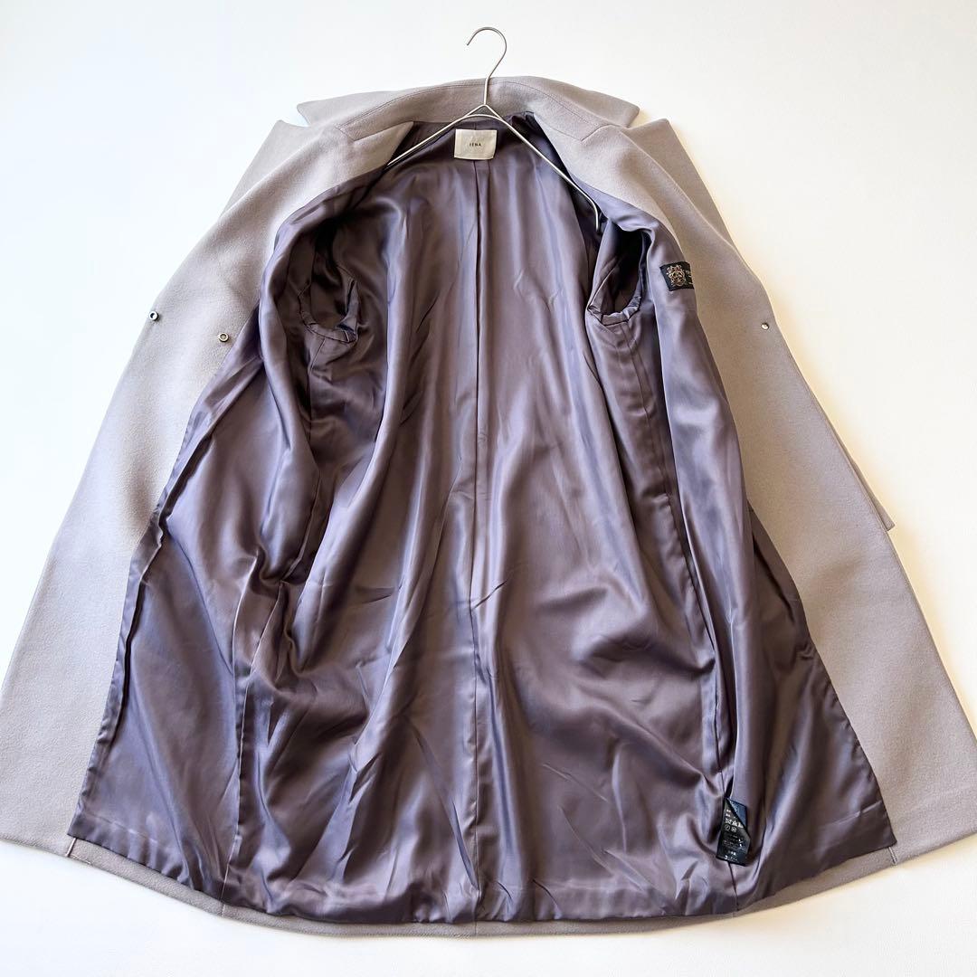 3010y美品 イエナ マンテコ襟付きロングコート グレージュ M 日本製