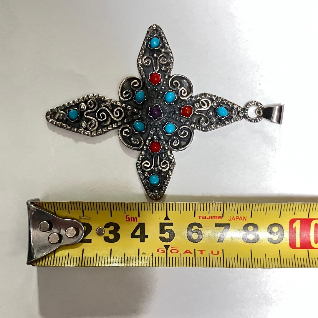 SILVER 925 MEXICO クロス　ネックレス　ターコイズ　チェーン付き