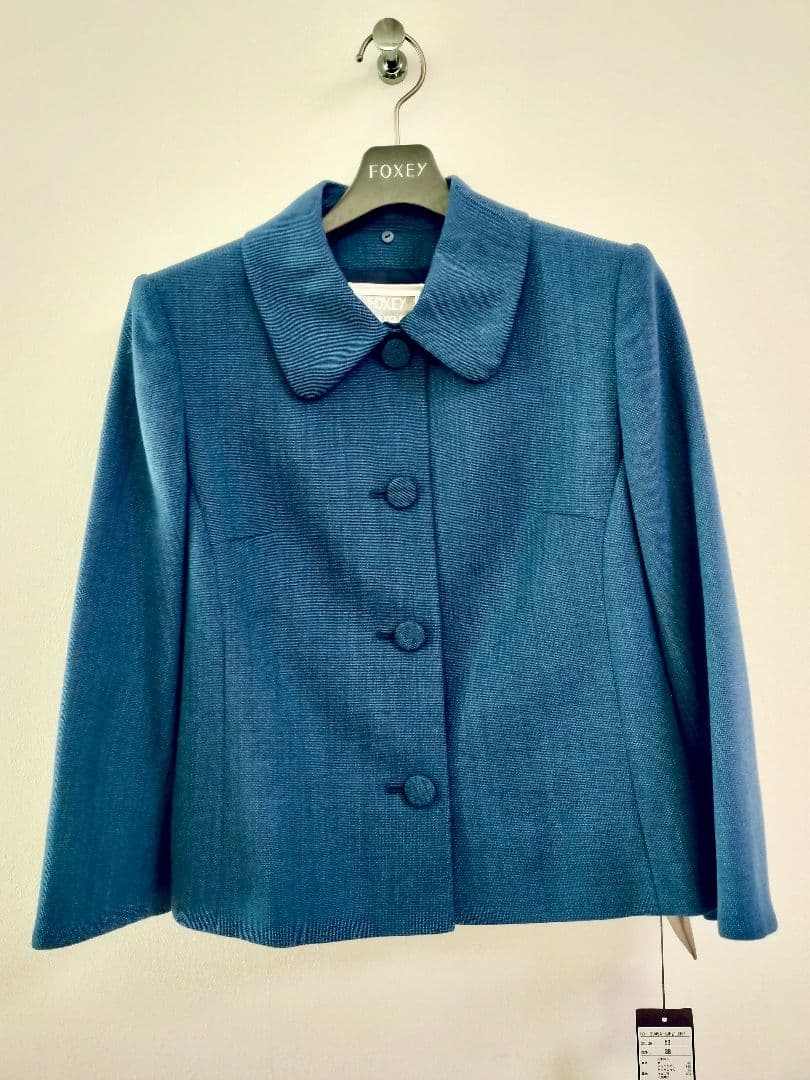 【新品】Foxey フォクシー 襟付ジャケット 紺ネイビー ウール混