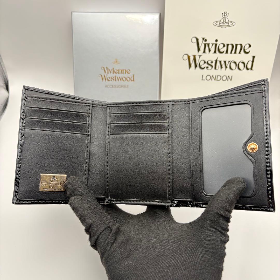 【新品未使用】Vivienne Westwood 三つ折り財布 黒 エナメル