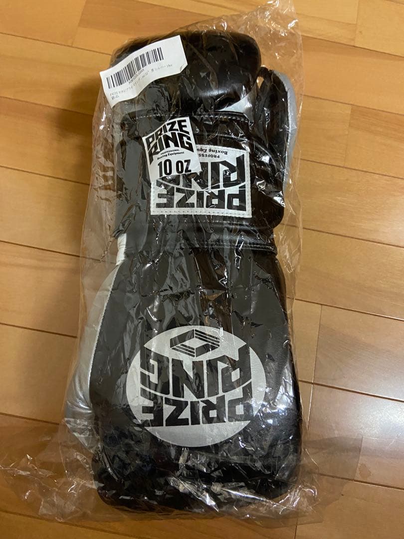 【新品】PRIZE RING 10オンスボクシンググローブ　黒×シルバー本革製