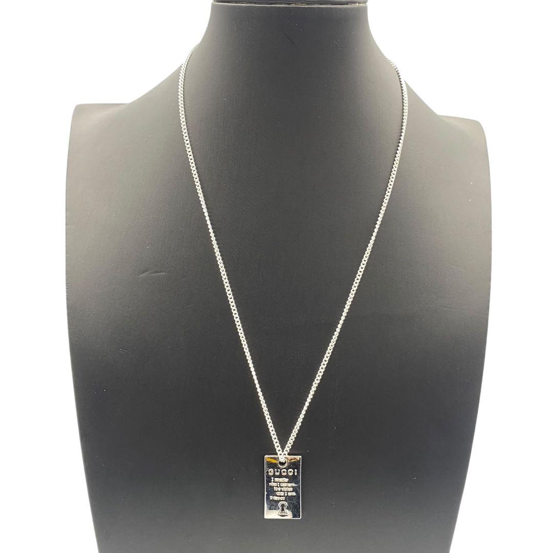 美品 GUCCI グッチ ネックレス 鍵穴 スクエアプレート メタル シルバー