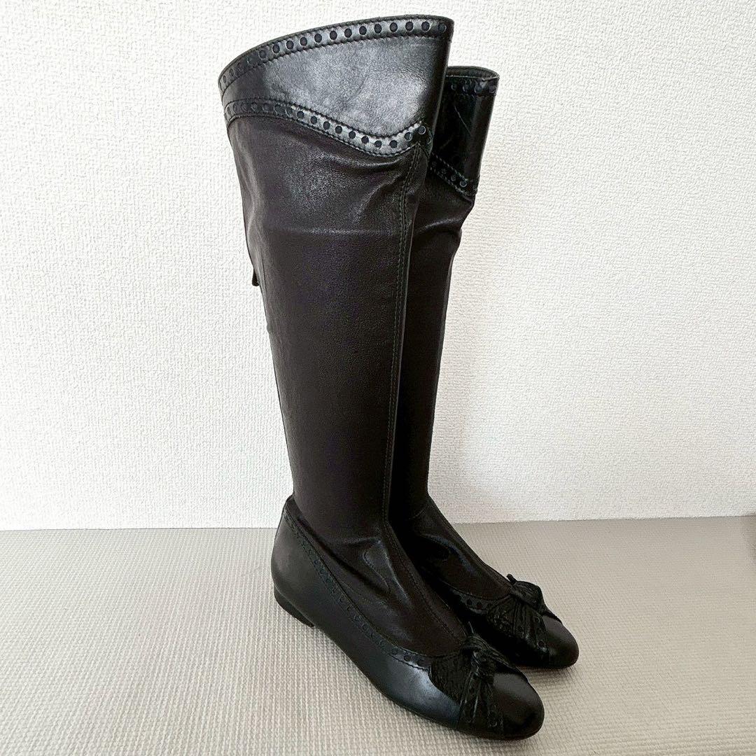 レア✨️HENRYBEGUELIN イタリア製 リボン ロングブーツ ブラック