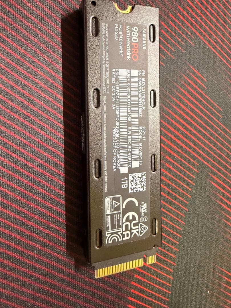 Samsung 980 PRO 1TB SSD ヒートシンク付き