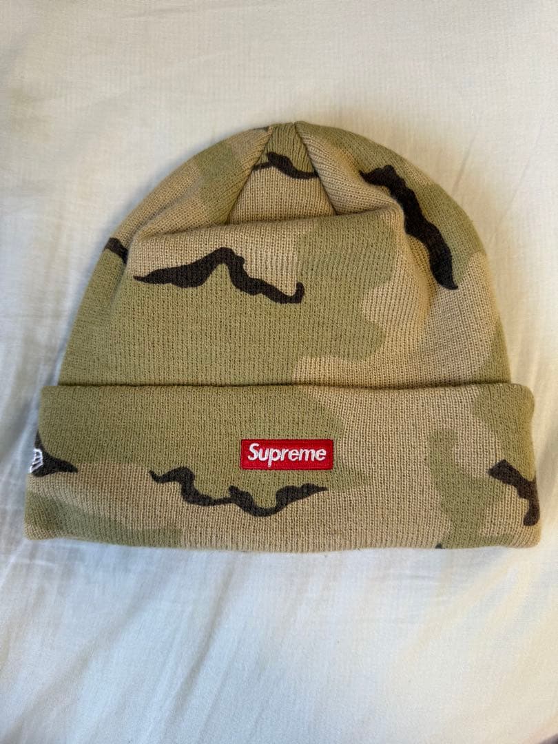 Supreme ビーニー　ニット帽　デザートカモ　sロゴ