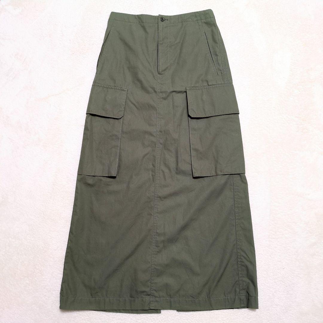 Spick & Span カーゴポケットIラインスカート　カーキ