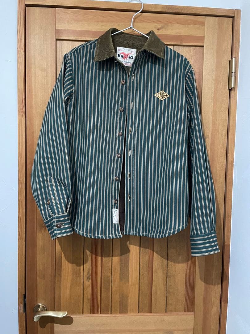 【新品未使用品】コーデュロイ切替フリースストライプシャツ　karaku