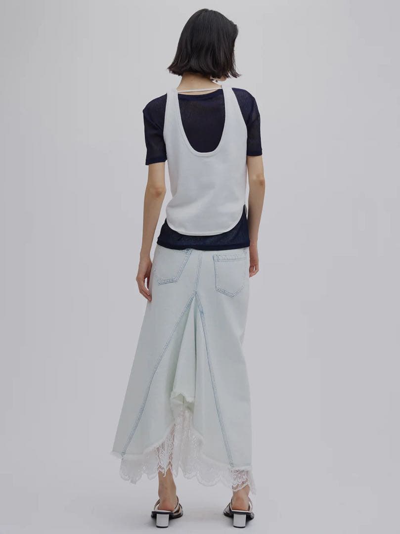 送料込　REMAKE LIKE DENIM LACE LAYERED SKIRT