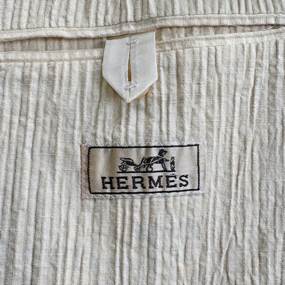 HERMES リネン コットン テーラードジャケット 48 ベージュ アイボリー