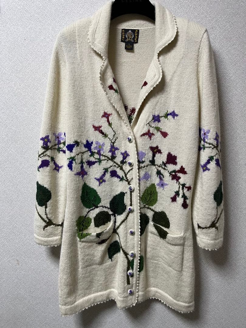  Alpaca ロイヤルアルパカ　花柄刺繍 ロングカーディガン S