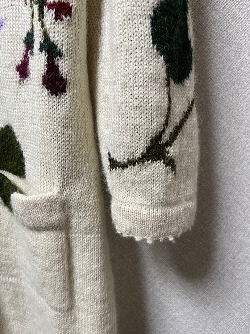  Alpaca ロイヤルアルパカ　花柄刺繍 ロングカーディガン S