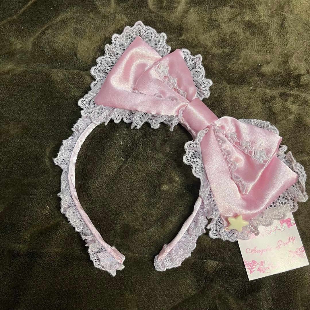 Angelic Pretty サテンリボンカチューシャ　ピンク×ラベンダー