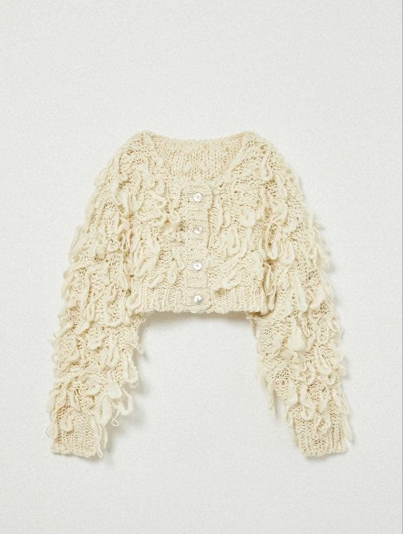 トップス Eaphi FRINGE KNIT CARDIGAN ivory