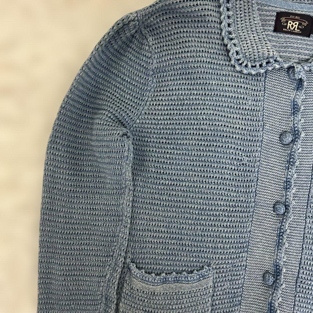 【極美品】RRL リネンコットン ポインテール カーディガン　ブルー