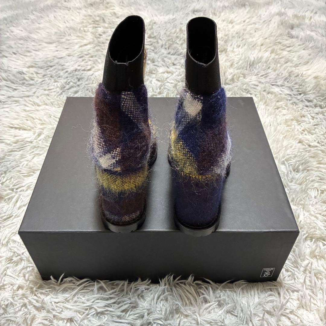 【ほぼ未使用】sacai ニット チェック ヒールブーツ〈定価97,900円〉