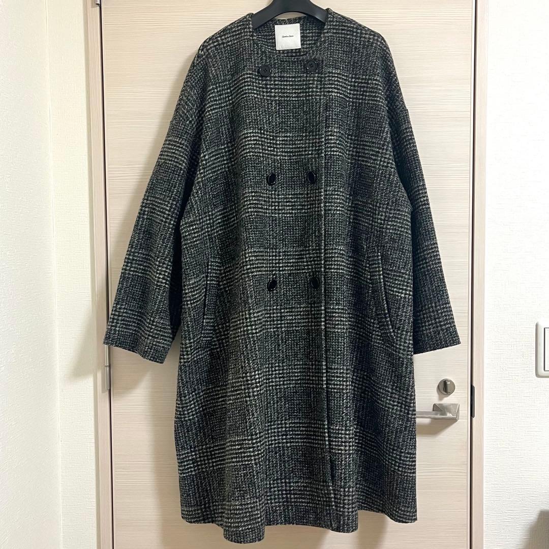 spick and span Wスライバーノーカラーチェックポンチョコート 38